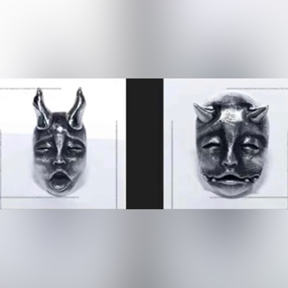 Baby Hannya Masks~ Horned Demon Oni Gargoyle Horror Medieval Theatre Oddity Stud - Picture 10 of 16